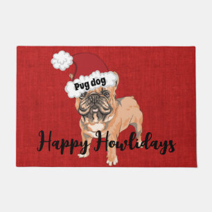 Paillasson Drôle chien carlin heureux howlidays rouge burlap