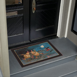 Paillasson Drôle Citrouille pourchassé par une sorcière d'Hal