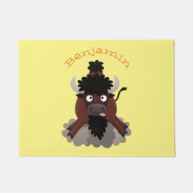 Paillasson Drôle dessin animé de bison de buffle (Devant)