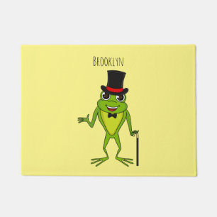 Paillasson Drôle grenouille avec chapeau dessus dessin animé