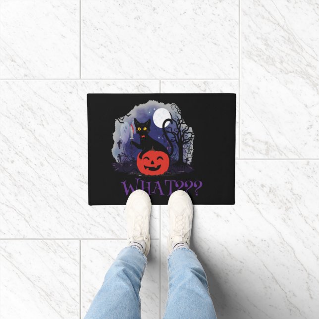 Paillasson Drôle Halloween Bewitched Chat noir Quoi? (Intérieur)