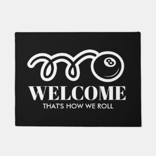 Paillasson Drôle noir 8 balles mat de porte pour joueur de bi