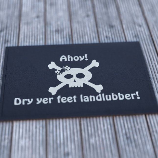Paillasson Drôle Pirate Skull Landlubber Welcome Doormat ("Ahoy!! Dry yer feet landlubbers". Suitable for all pirate doorways.)