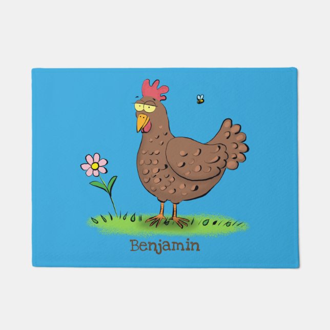 Paillasson Drôle poulet rustique whimsical dessin animé (Devant)