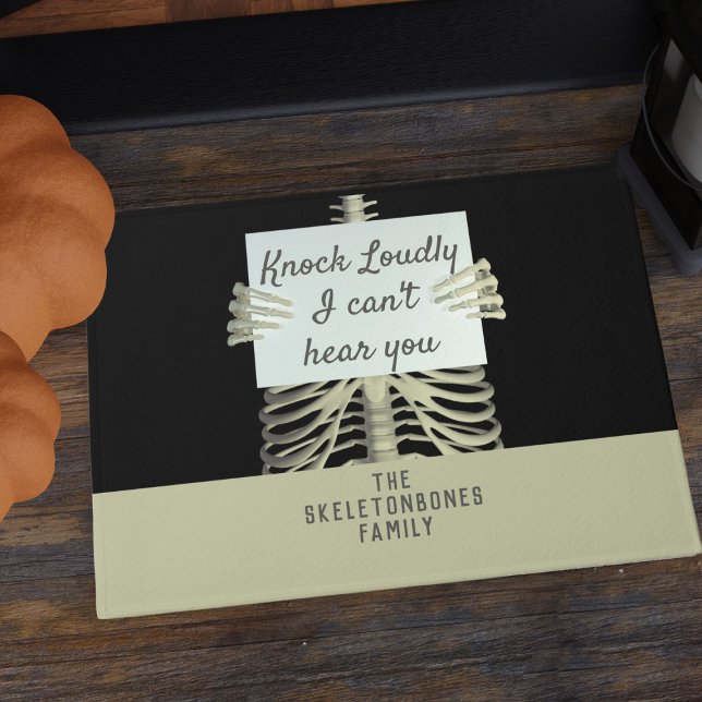 Paillasson Drôle Skeleton Je ne peux pas t'entendre Halloween (Knock Loudly! A fun skeleton themed Halloween Doormat with space for your name)