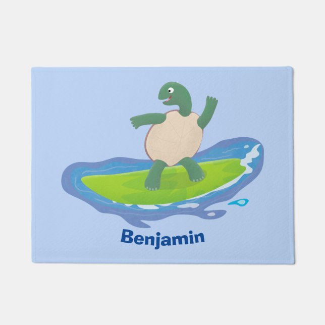 Paillasson Drôle tortue vague de surf dessin animé (Devant)