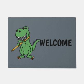 Paillasson Drôle Vert T-rex Dinosaure Jouer Flûte