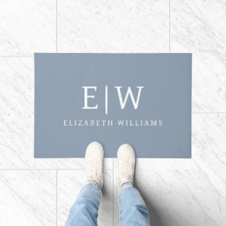 Paillasson Dusty Blue minimaliste moderne Monogramme élégant