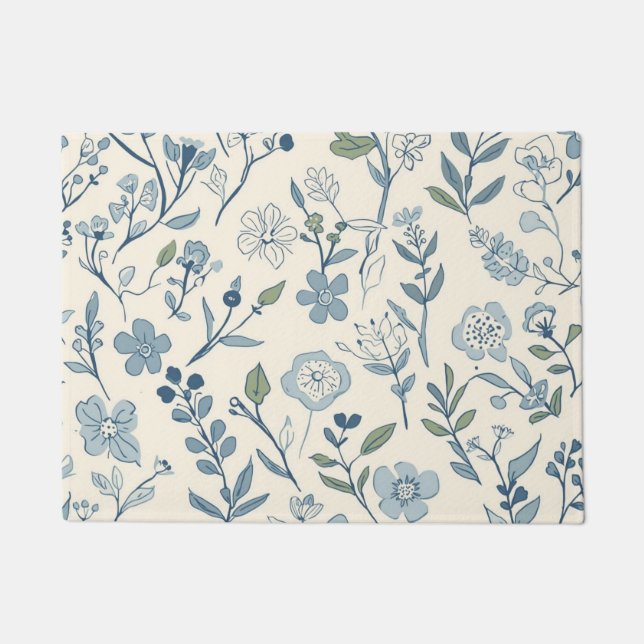 Paillasson Dusty Blue Wildflower Meadow Botanical Pattern (Devant)