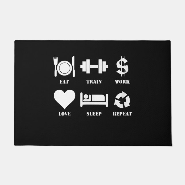Paillasson Eat Train Work Love Sleep Repeat Motivational Gym (Devant)