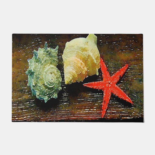 Paillasson eau rustique coquillage étoile de mer maison de pl (Devant)