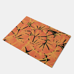 Paillasson Ebony Black Et Citrus Orange Tropical Art Design