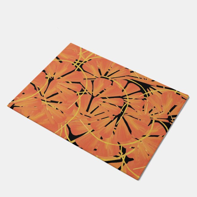 Paillasson Ebony Black Et Citrus Orange Tropical Art Design (Incliné)