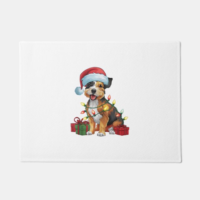 Paillasson Éclairage de Noël Chapeau frontière Terrier Chien  (Devant)