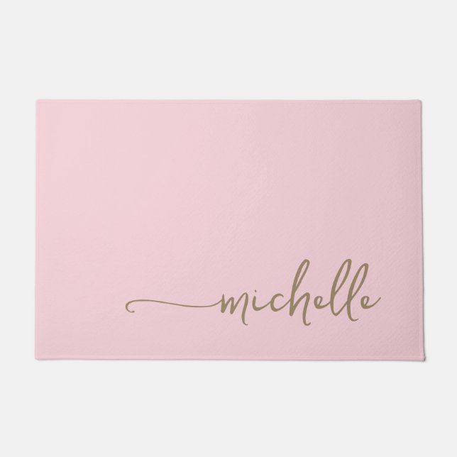Paillasson Écriture calligraphique dorée moderne rose poudré (Devant)