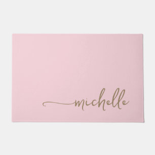 Paillasson Écriture calligraphique moderne or rose blush 
