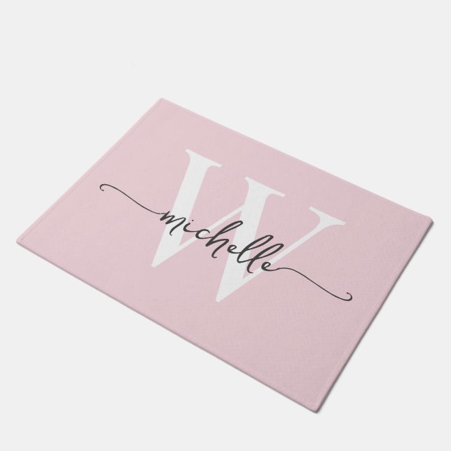 Paillasson Écriture de nom de monogramme rose pâle élégant mo (Incliné)