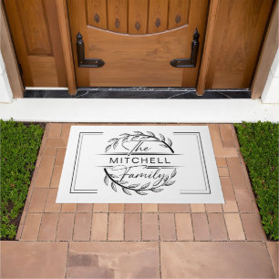 Paillasson Elegan Monogramme Noir Blanc Personnalisé Nom de f