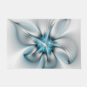 Paillasson Élégance florale Art moderne Abstrait bleu fractal