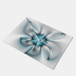 Paillasson Élégance florale Art moderne Abstrait bleu fractal