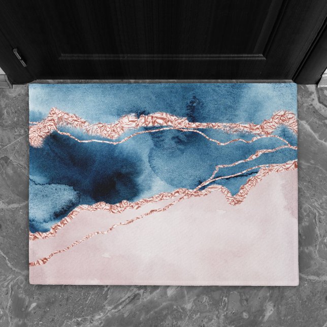 Paillasson Élégance mystique | Turquoise Bleu et Rose Or Agat (Créateur téléchargé)