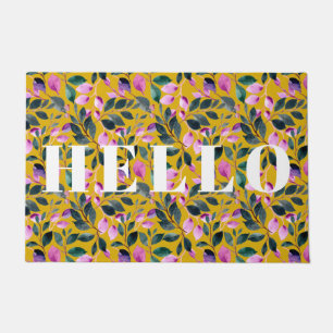 Paillasson Elégant aquarelle motif floral Hello Gold