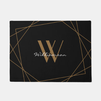 Paillasson Élégant Black Brown Monogramme Ajouter un script d