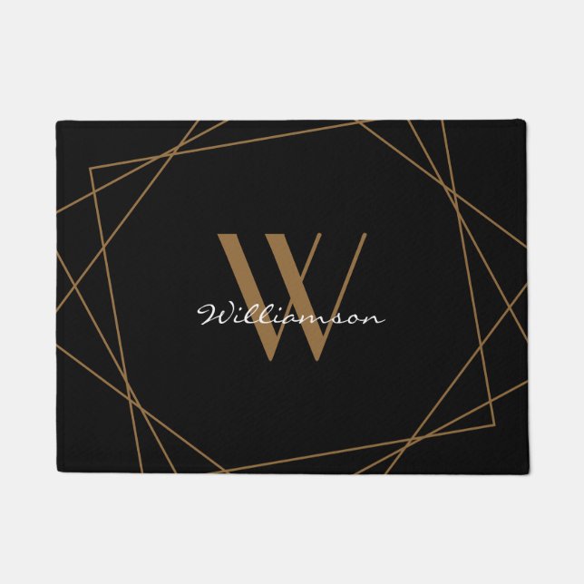 Paillasson Élégant Black Brown Monogramme Ajouter un script d (Devant)
