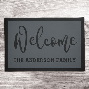 Paillasson Elegant black dark gray family name welcome