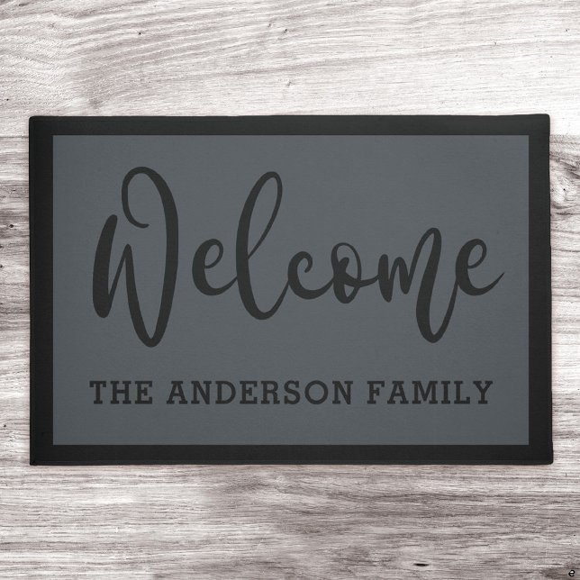 Paillasson Elegant black dark gray family name welcome (Créateur téléchargé)