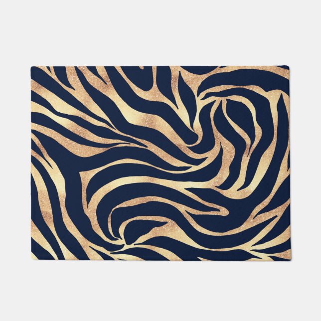 Paillasson Elégant bleu marine Gold Zebra Imprimer (Devant)