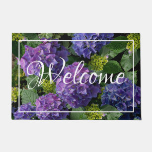 Paillasson Elégant bleu violet magenta vert hydrangée florale