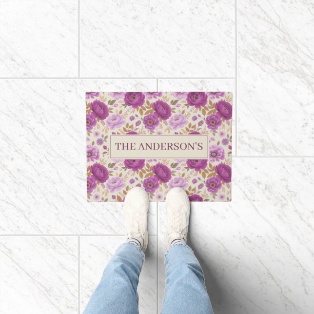 Paillasson Élégant Cottagecore Fleur Violet (Intérieur)