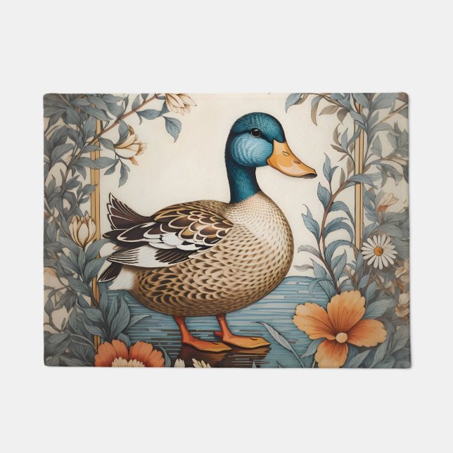 Paillasson Élégant Cute Plump Canard Vintage Floral (Devant)