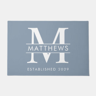 Paillasson Élégant Dusty Blue Custom Monogramme Nom