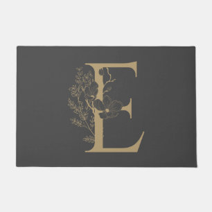 Paillasson Élégant E Boho Floral Monogramme initial Gris Or