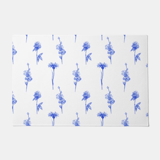Paillasson Elegant Floral Blue Flowers Doormat (Devant)