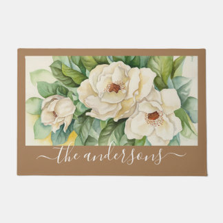 Paillasson Élégant floral kaki Magnolia Fleurs Nom Script