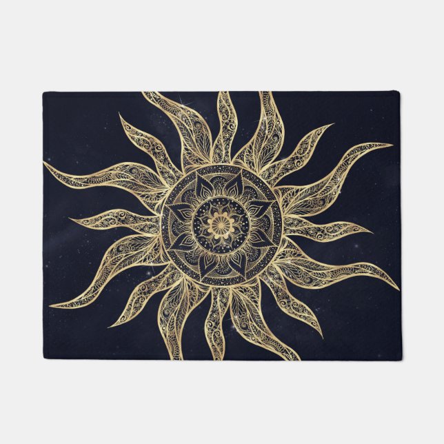 Paillasson Elégant Gold Sun Mandala Blue Nebula Design (Devant)