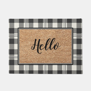Paillasson Élégant Hello Faux Coir Buffalo Conception Plaid