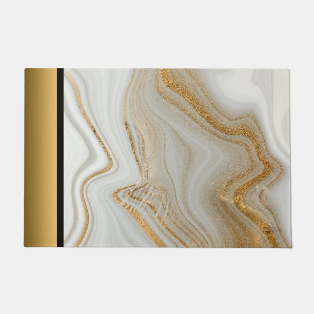 Paillasson Élégant moderne chic blanc gris or Motif en marbre (Devant)