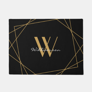 Paillasson Élégant Monogramme Black Gold Ajout de nom Script