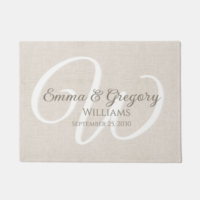 Paillasson Élégant Monogramme Blanc Lin (Devant)