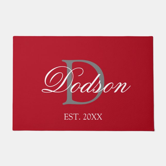Paillasson Élégant Monogramme blanc rouge Date d'établissemen (Devant)