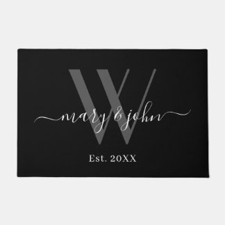 Paillasson Élégant Monogramme gris noir Noms de script Mariag