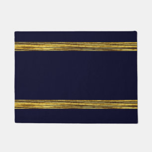 Paillasson Élégant motif bleu marine, lignes d'or horizonta