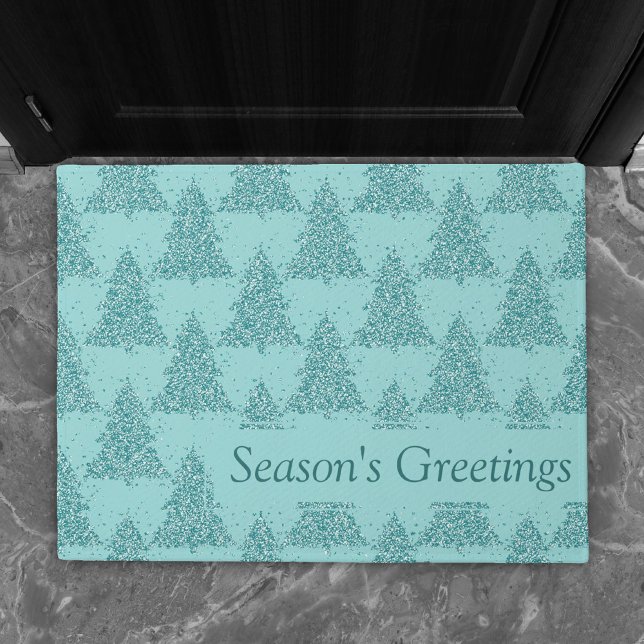 Paillasson Élégant Motif d'arbre | Luxe Aqua Mint Christmas (Créateur téléchargé)
