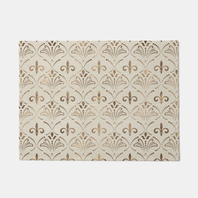 Paillasson Élégant motif Fleur de lis - or pastel (Devant)