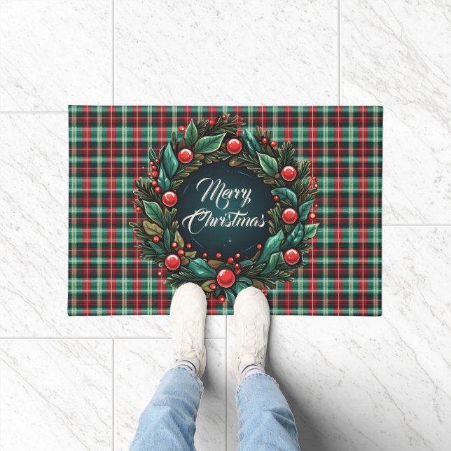 Paillasson Élégant Noël rouge et vert plaid (Intérieur)