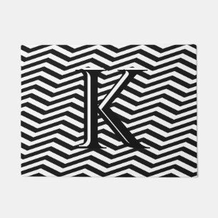 Paillasson Élégant noir blanc Chevron Stripe Monogramme perso